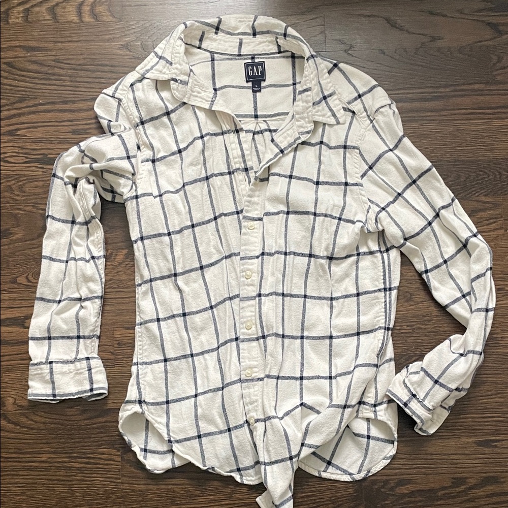 GAP Ivory and Navy Plaid Shirt